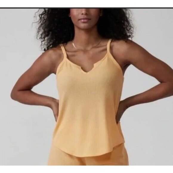 Athleta Wind Down Sleep Cami Top Sz S Yellow Waffle Knit Modal Blend Lounge NWT - Picture 1 of 10